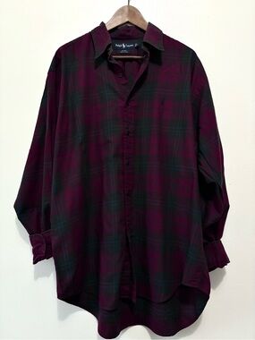 Ralph Lauren Vintage BLAKE Men’s Burgundy Plaid Button-Down Shirt